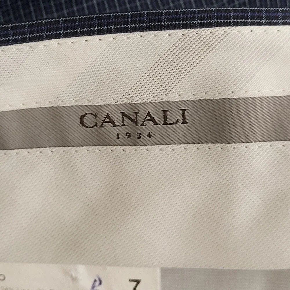 Canali Drerss Pants Trousers Mens 37x30 Navy Blue Cotton Linen Check Italian